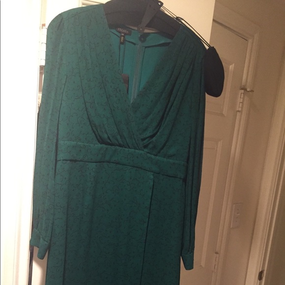 Escada Green & Black print faux wrap dress. - Picture 7 of 11